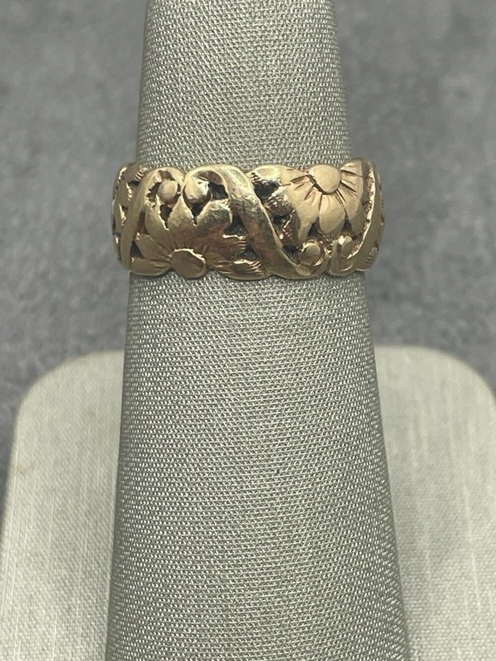 14K Yellow Gold Nouveau Style Flowers Ring (24515)